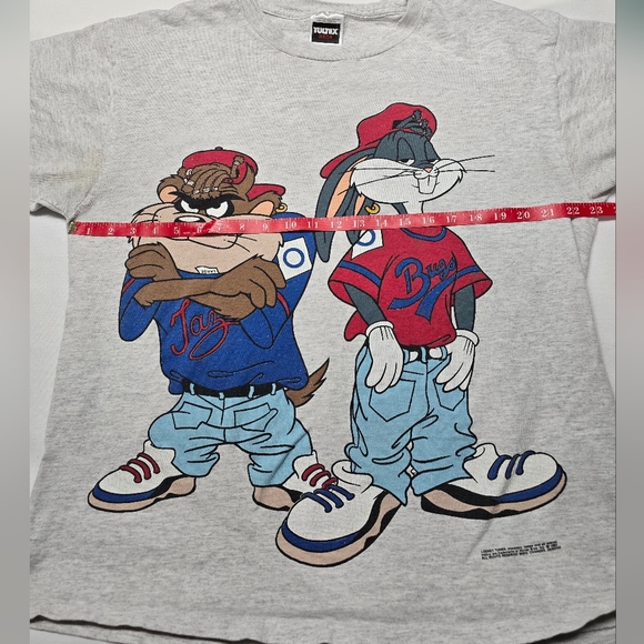 Vintage 1992 Looney Tunes Bugs Bunny Taz Hip hop double sided Graphic T-Shirt - Picture 8 of 9